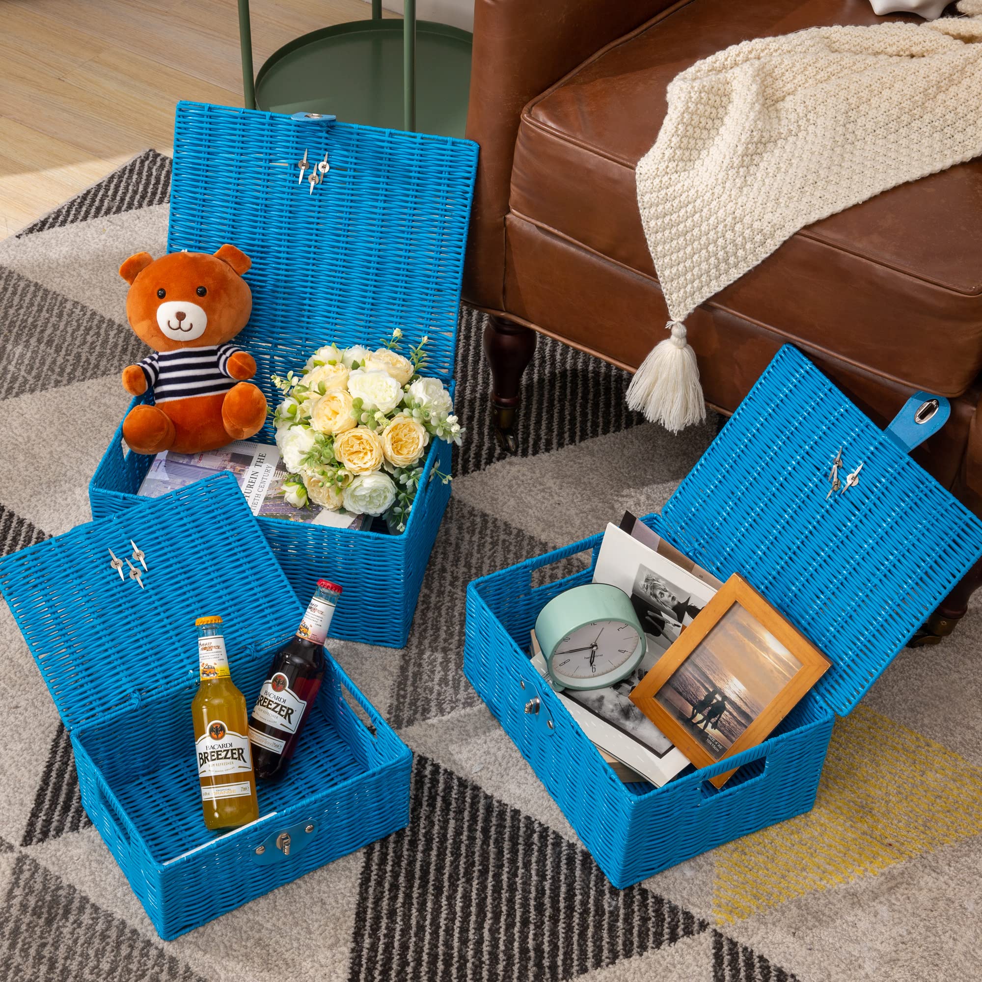 Homepeaz sky blue nursery storage baskets add calm color while organizing essentials.