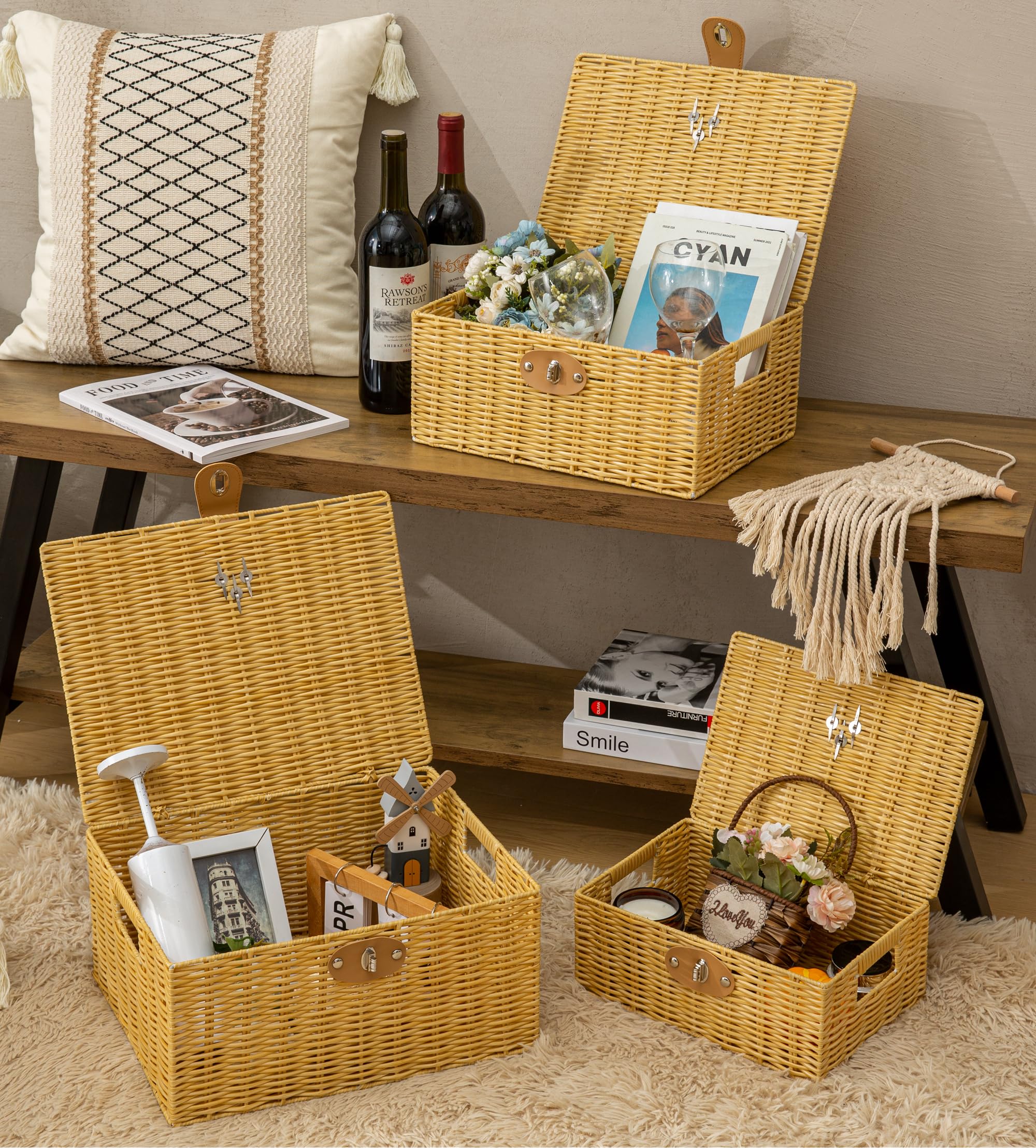 Homepeaz wicker storage baskets lids beige large size shown for floor-to-ceiling storage