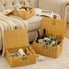 Homepeaz wicker storage baskets lids beige medium size used on shelf