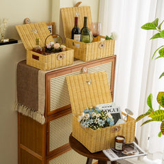 Homepeaz wicker storage baskets lids beige small size perfect for vanity