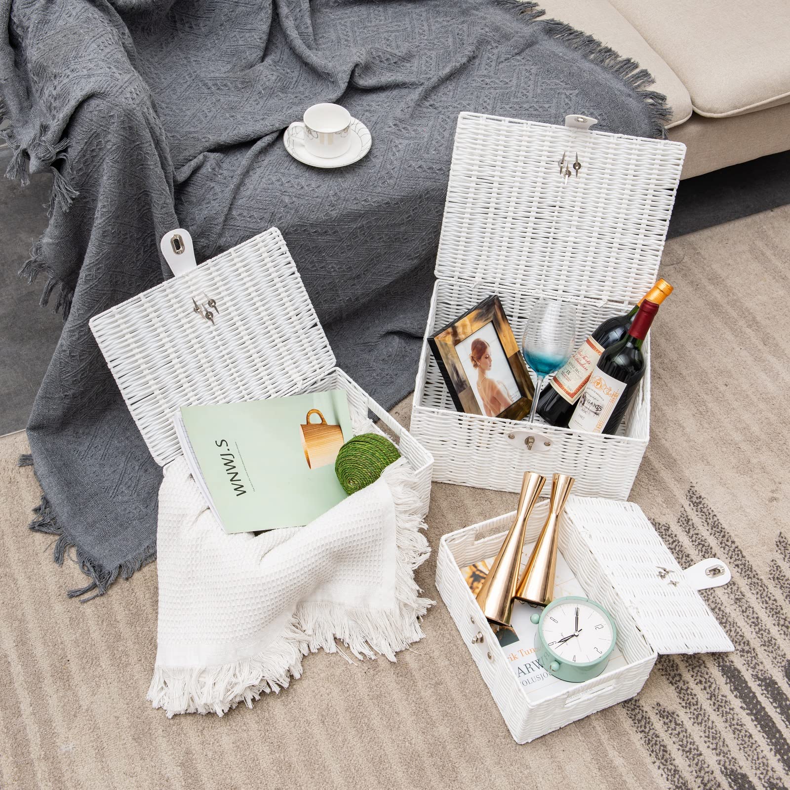 Homepeaz woven storage basket small with lid for bathroom toiletries and cosmetics