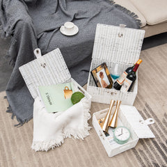 Homepeaz woven storage basket small with lid for bathroom toiletries and cosmetics