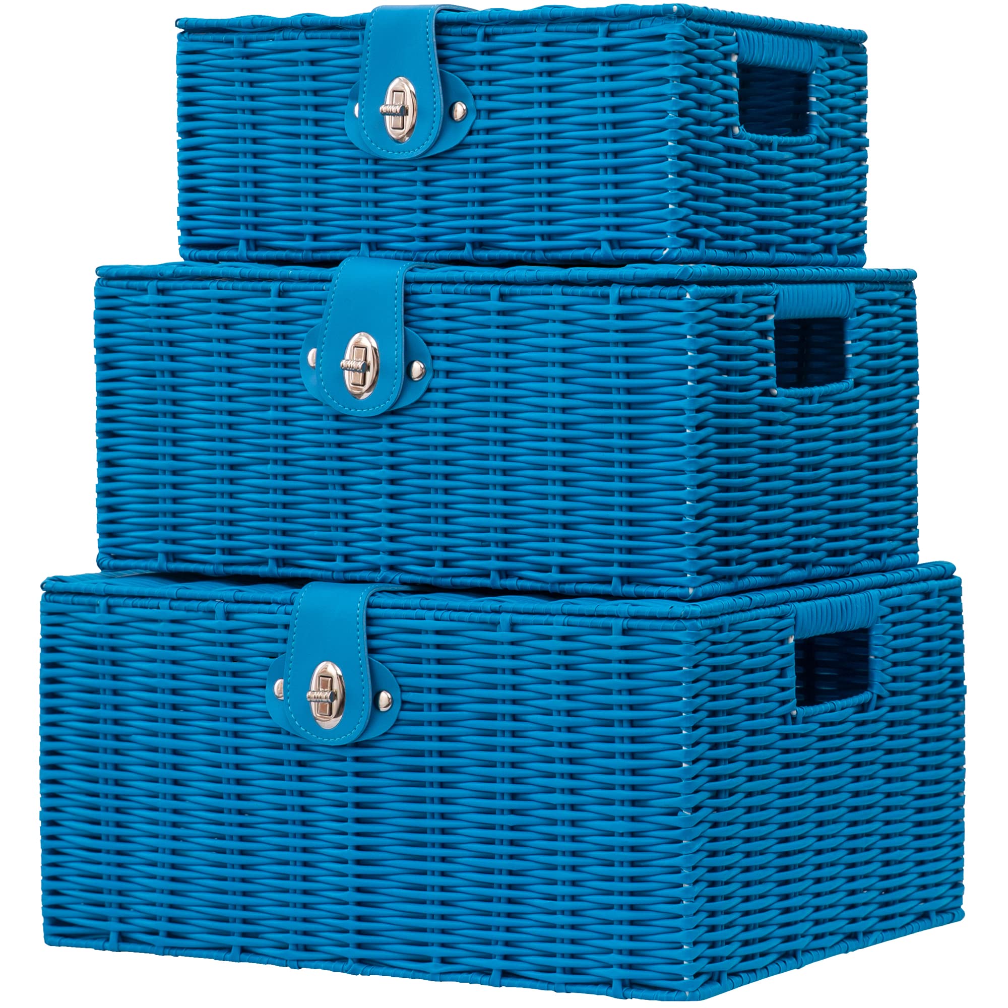 Homepeaz woven baskets with lids offer tidy nursery storage and conceal clutter.