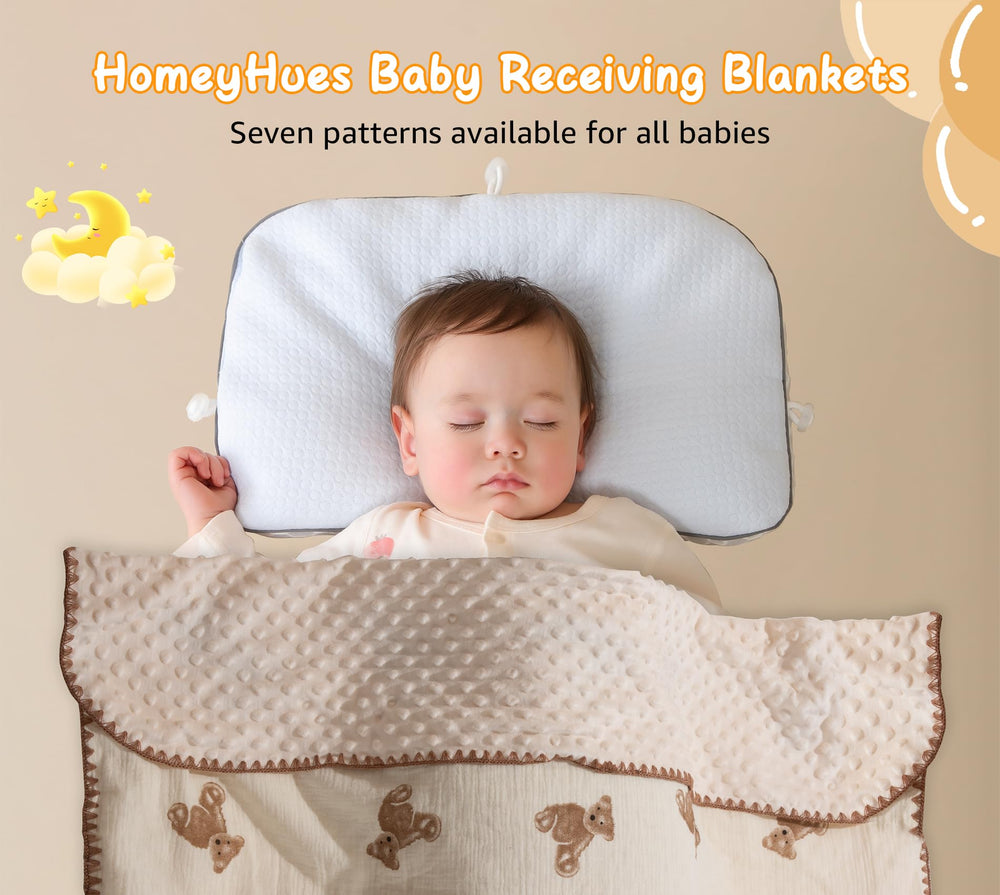 HomeyHues baby blanket laid flat highlighting 40x40 size and pattern.