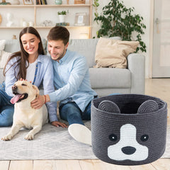 HomeyPine dog-shaped basket closeup shows soft, skin-friendly cotton rope.