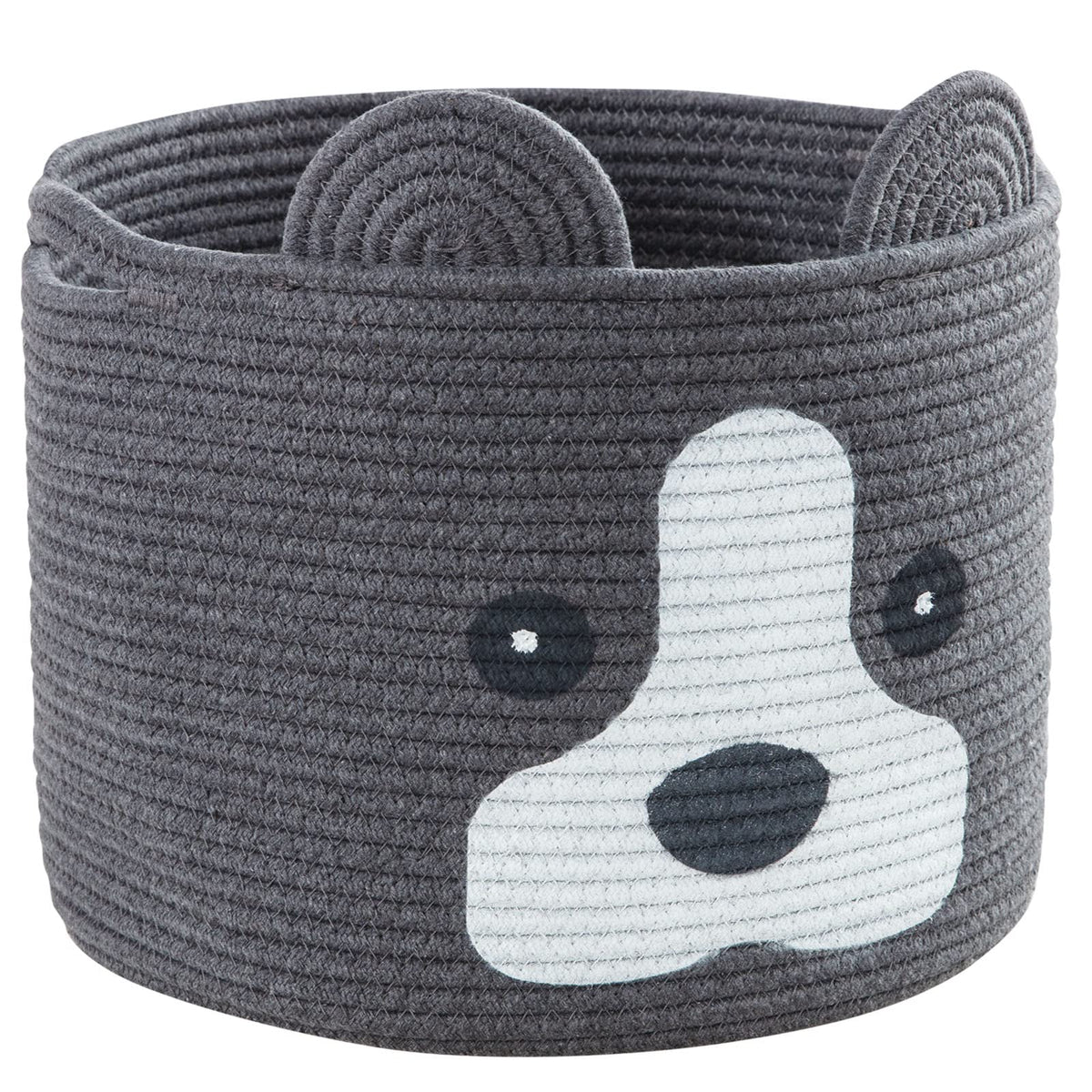 HomeyPine dog-shaped basket front view with durable cotton rope storage.