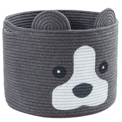 HomeyPine dog-shaped basket front view with durable cotton rope storage.