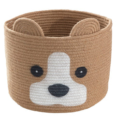 HomeyPine dog-shaped basket in living room demonstrates decorative storage for cushions and toys