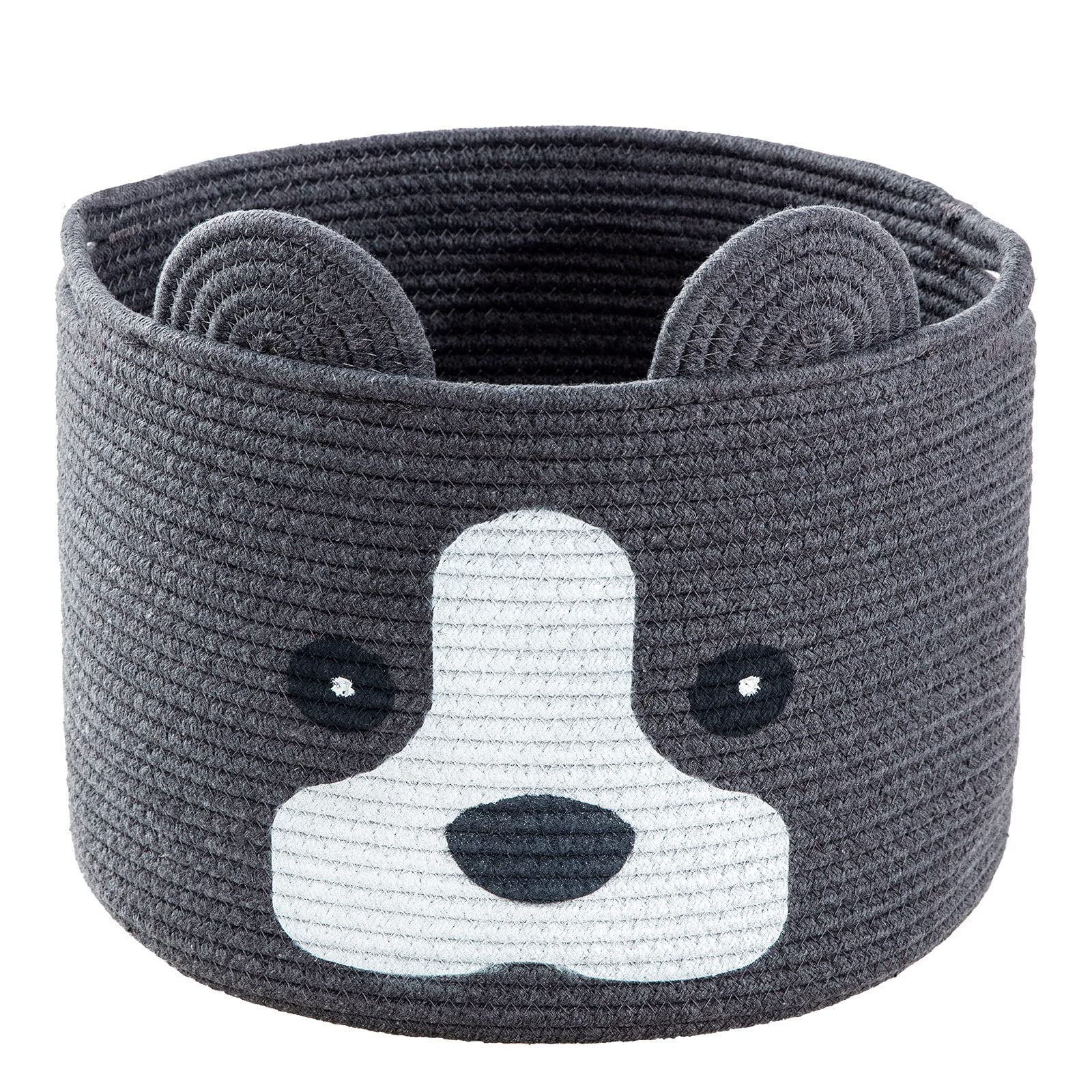 HomeyPine dog-shaped basket side view highlighting versatile toy and towel storage.