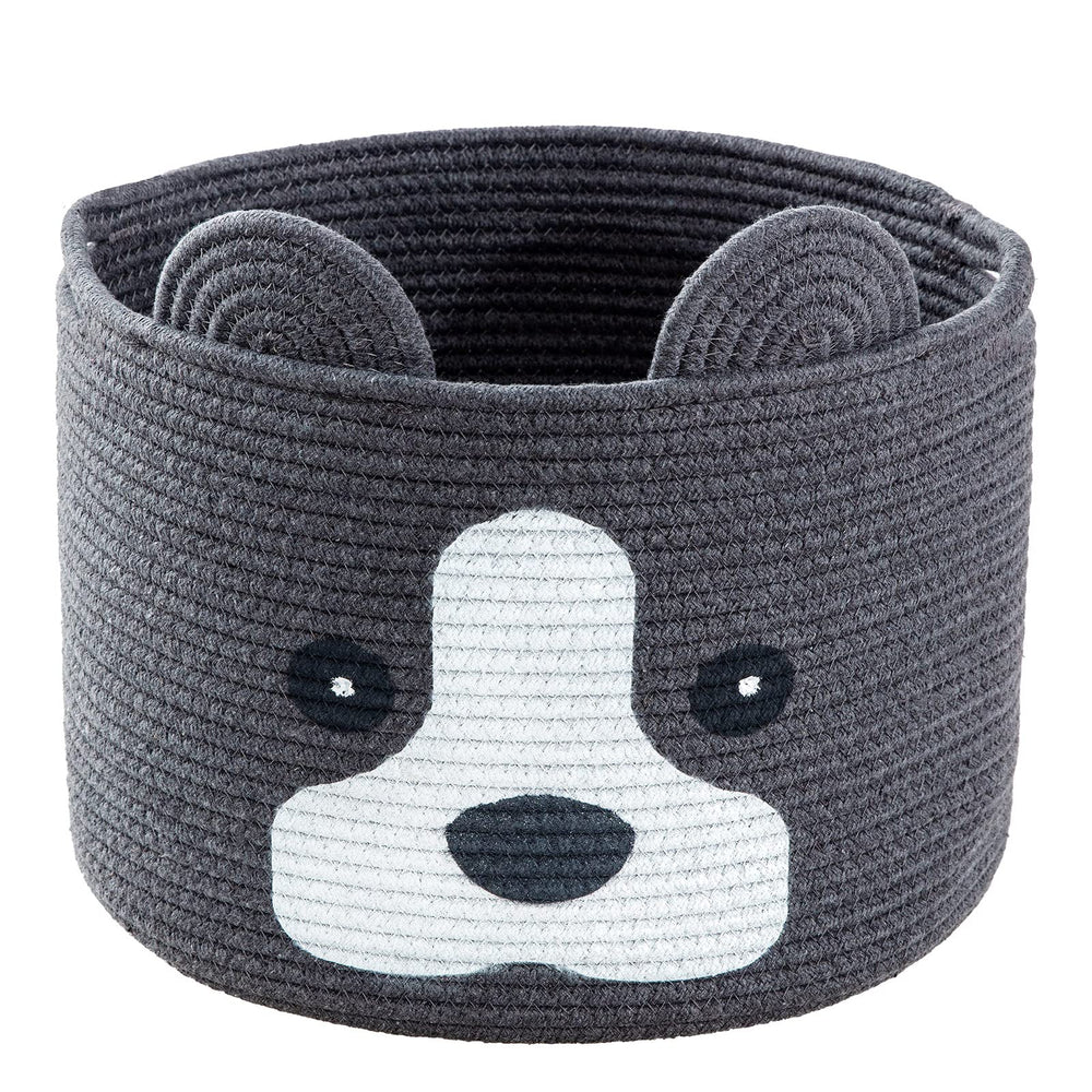 HomeyPine dog-shaped basket side view highlighting versatile toy and towel storage.
