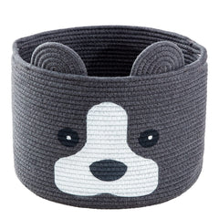 HomeyPine dog-shaped basket side view highlighting versatile toy and towel storage.