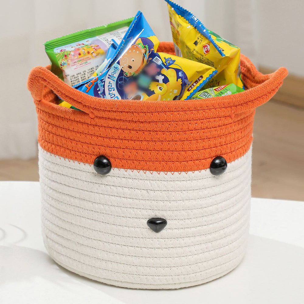 HomeyPine Fox Basket storing blankets in a bedroom corner