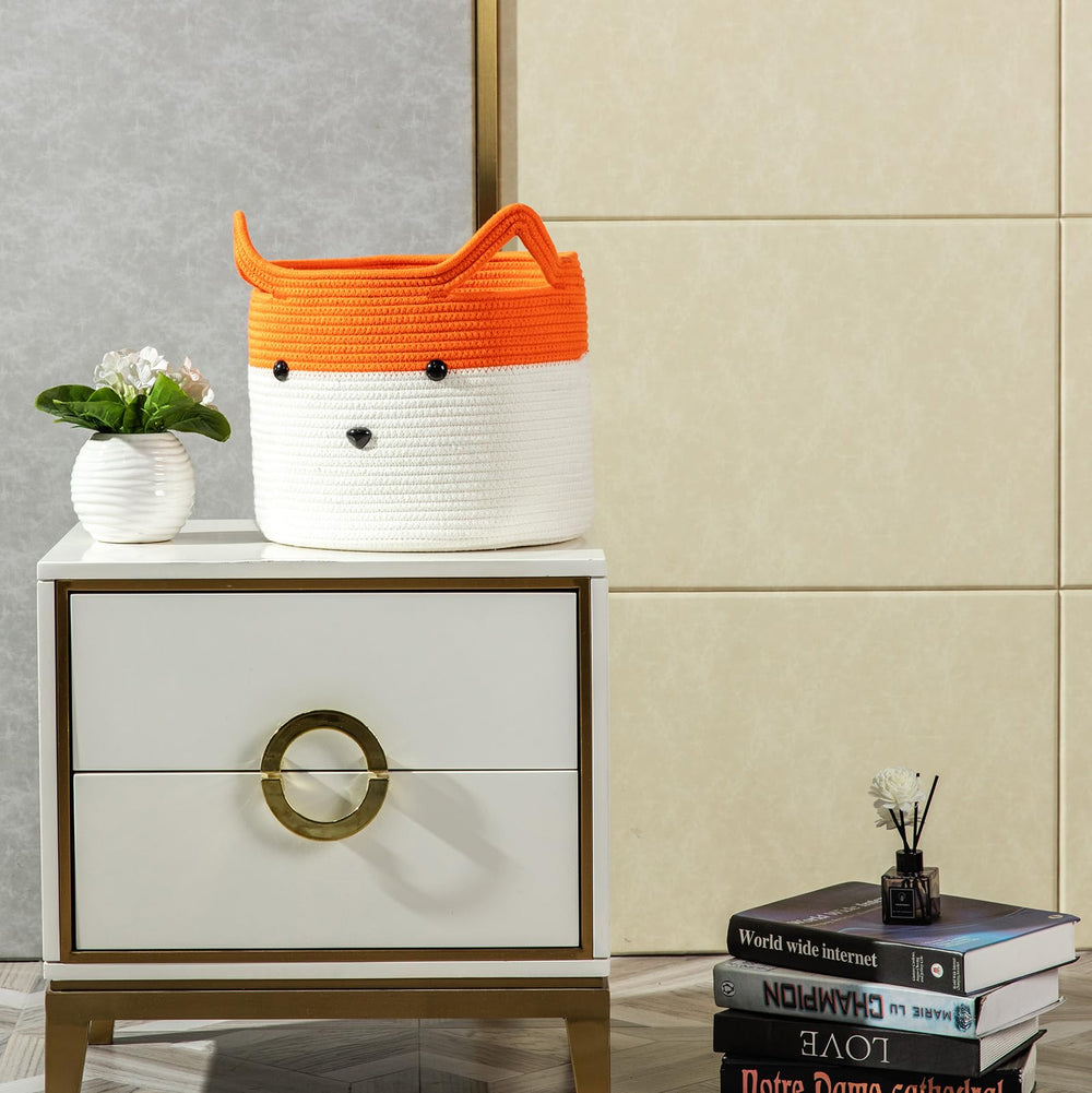HomeyPine Fox Basket in a nursery as decorative storage