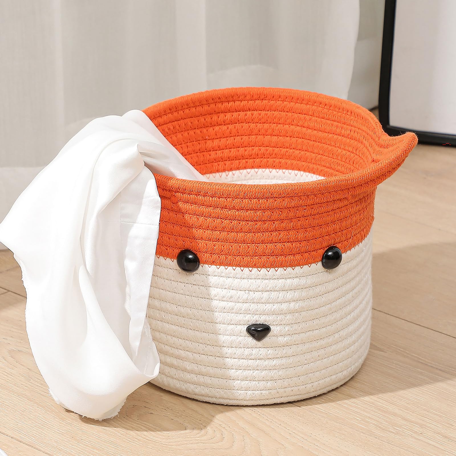HomeyPine Fox Basket side view with handles for easy carrying around the home