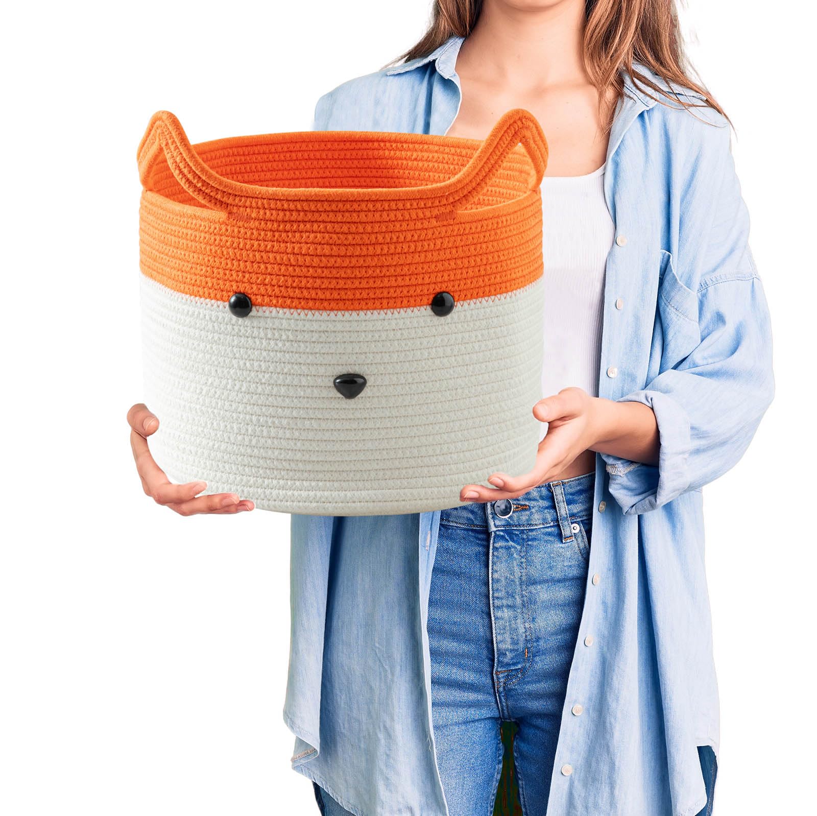 HomeyPine Fox Basket used as a toy organizer in a playroom