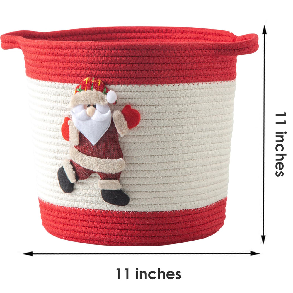 HomeyPine red Christmas decor basket adds festive charm to the living room.