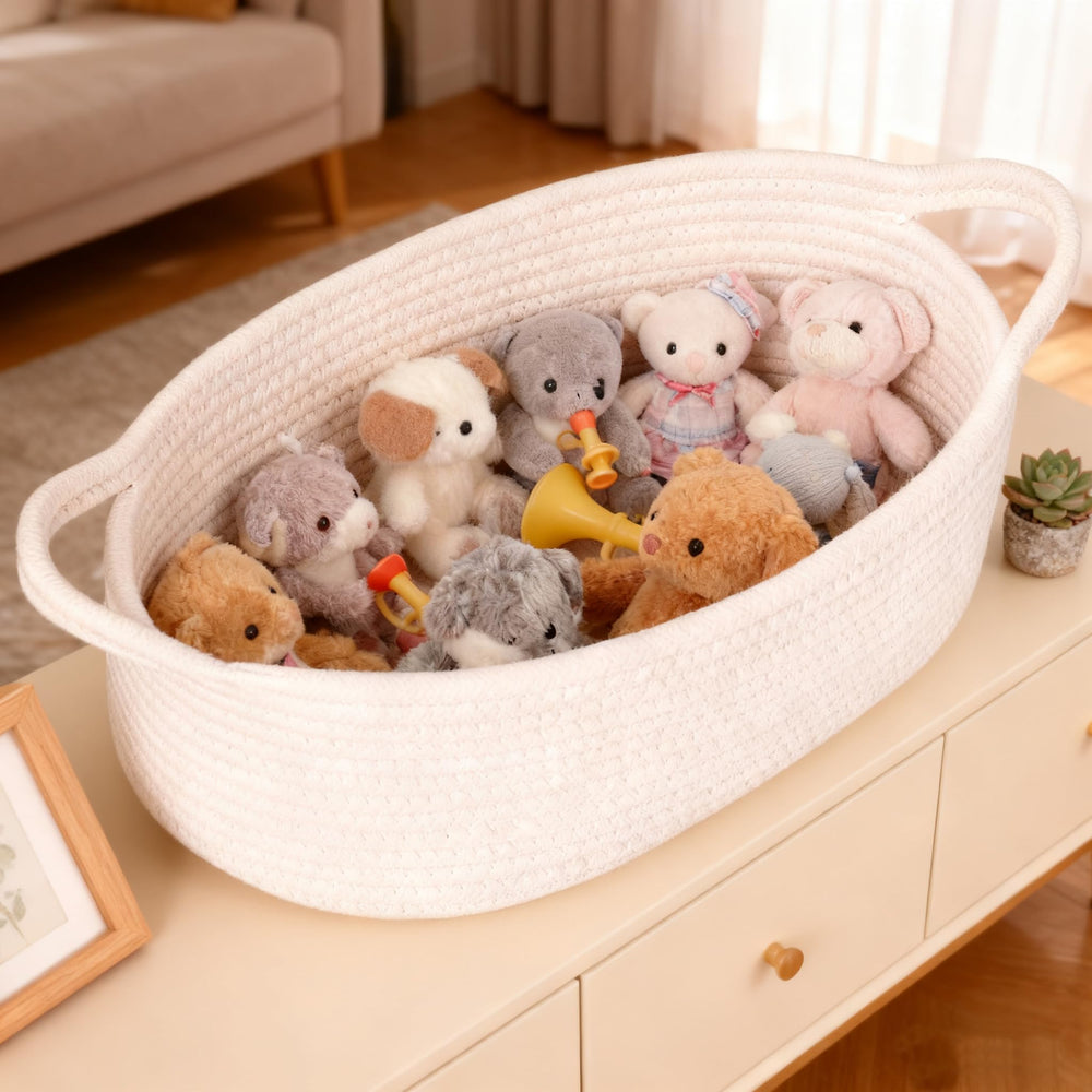 HomeyPine versatile storage basket for towels, snacks, remotes, and more.