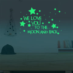 Homics We Love You to the Moon and Back glow decal shines at night for comforting bedtime.