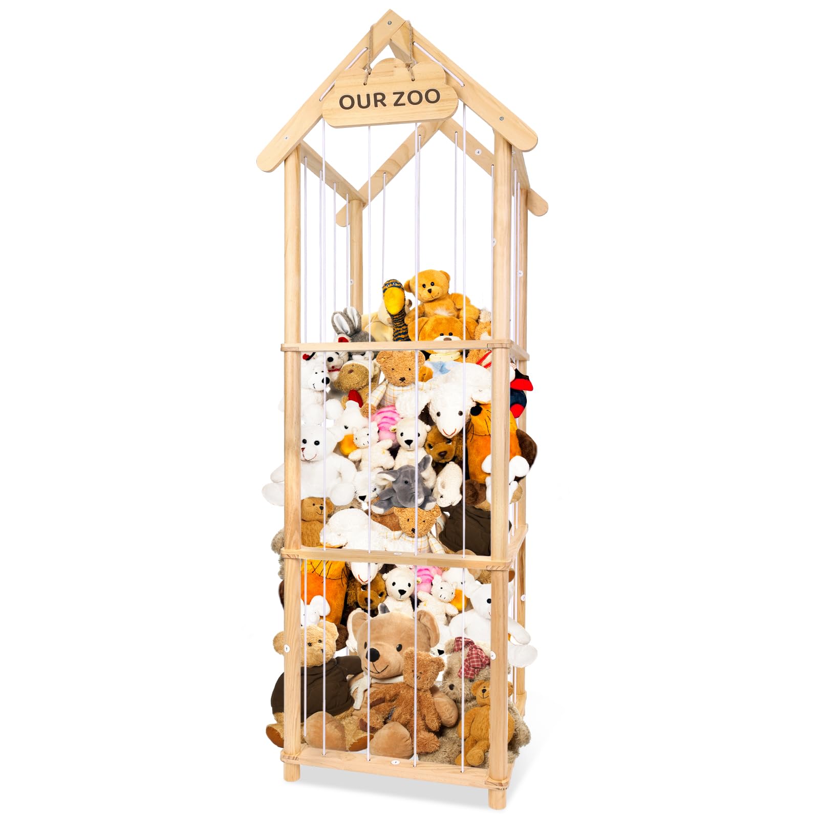 HOMIEE stuffed animal storage wood zoo image showcases a spacious toy organizer for kids