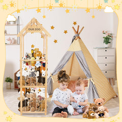 HOMIEE three-tier plush toy rack highlights large capacity storage for playroom clutter