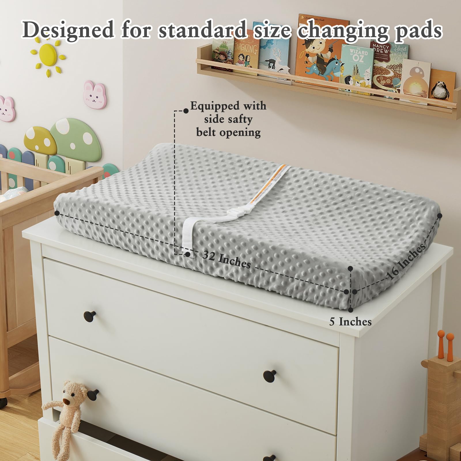 Homiest changing pad cover white-beige blends with nursery decor while protecting pads with durable softness.