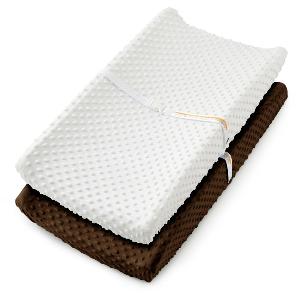Homiest changing pad cover white and chocolate brown laid flat for everyday diaper changes and comfort.