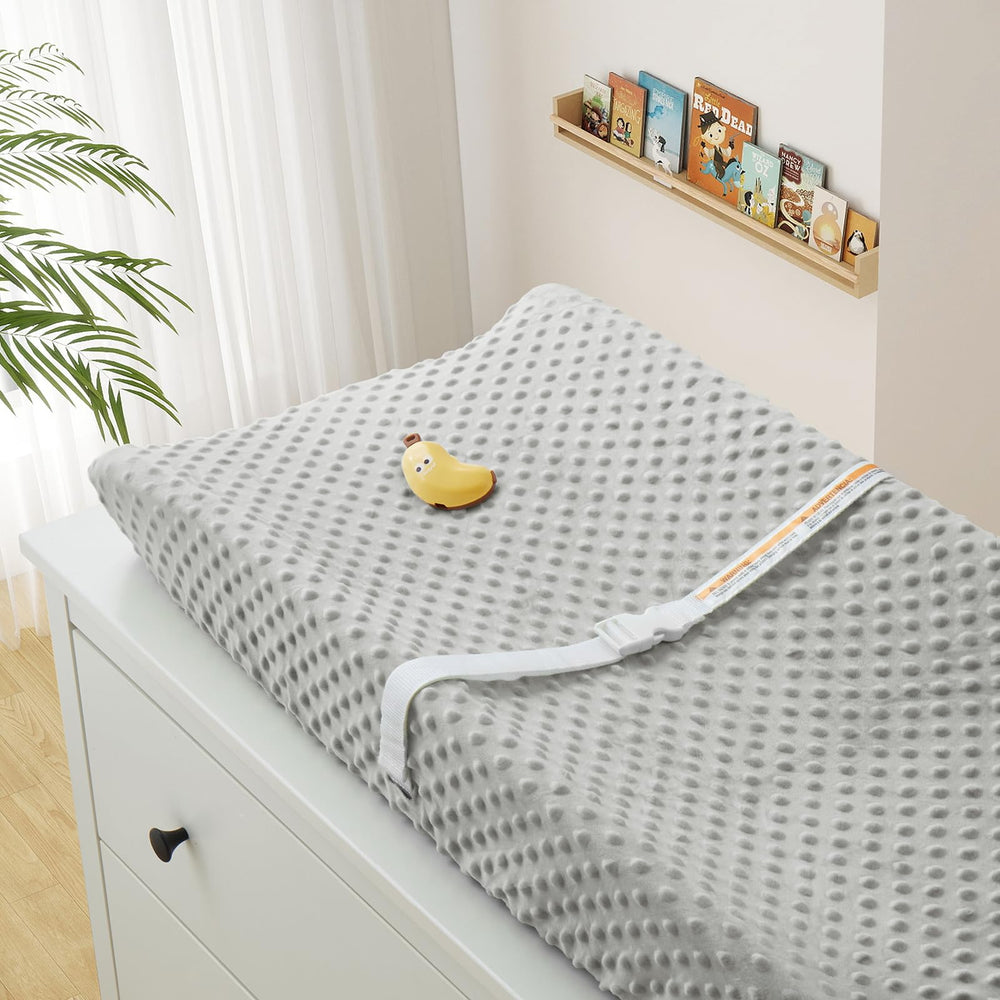 Homiest changing pad cover white-light-navy-blue brings calming hues and easy-care performance.