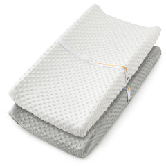 Homiest changing pad cover white-pink offers cloud-soft Minky Dot comfort for gentle diaper changes.
