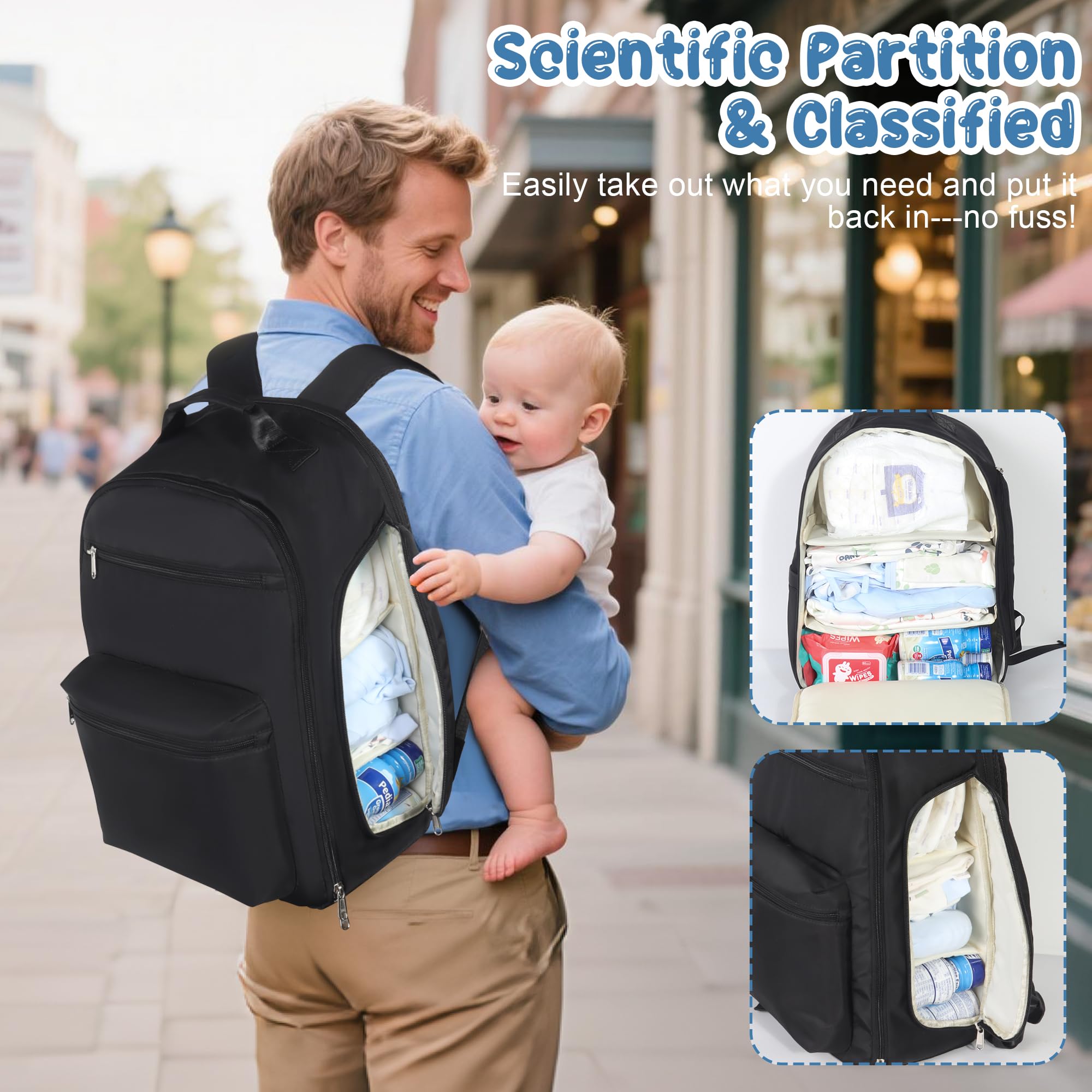 HOMIGLAM expansion zip reveals 34L capacity for growing families on travel days.