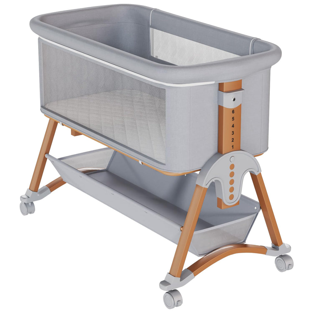 HOMMOW 3-in-1 bassinet exterior in wood-gray for a stylish nursery