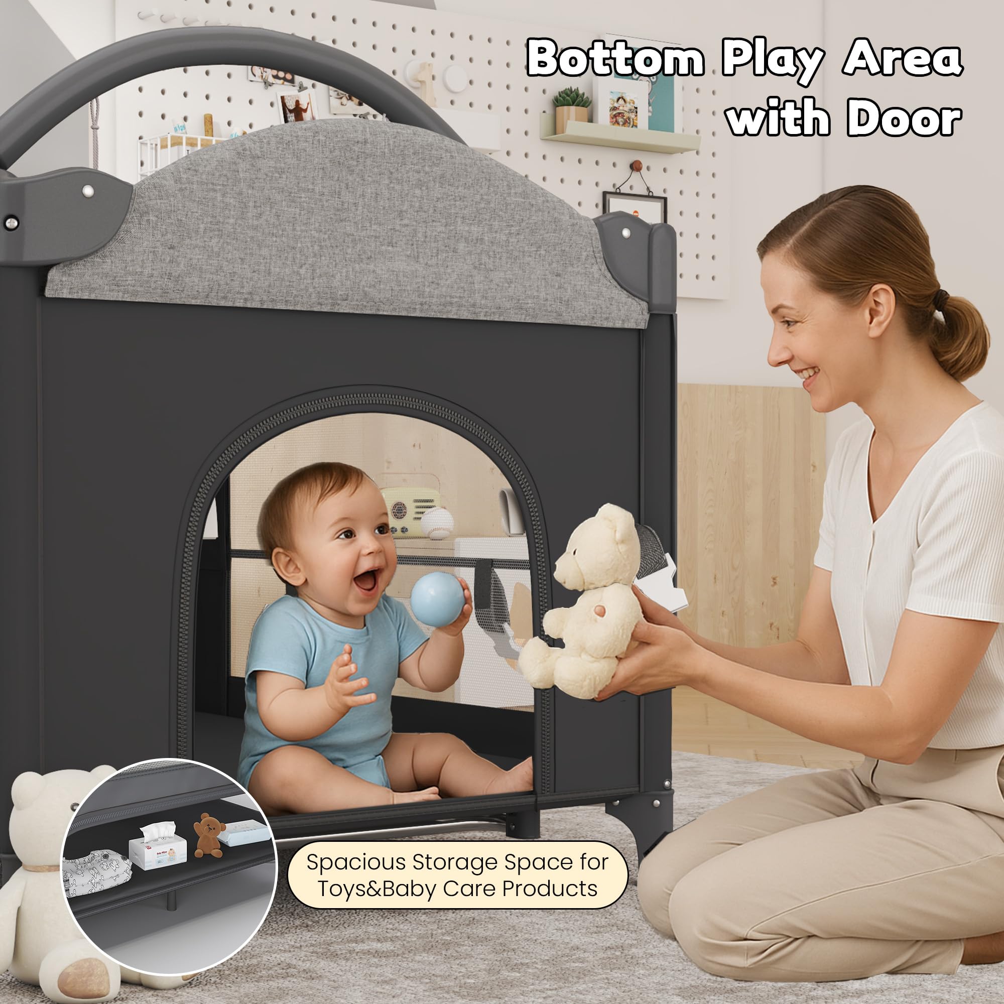 HOMMOW bassinet with mosquito net protects baby during naps and night sleeps.