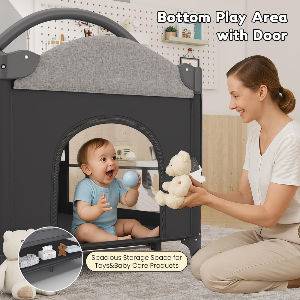 HOMMOW bassinet with mosquito net protects baby during naps and night sleeps.