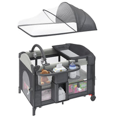 HOMMOW 5-in-1 bassinet setup highlights versatile bedside care and sleep support for parents.