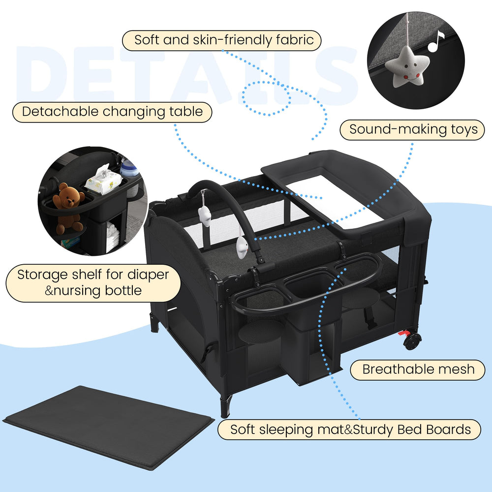 HOMMOW changing-table feature for easy diaper changes on a waterproof surface.