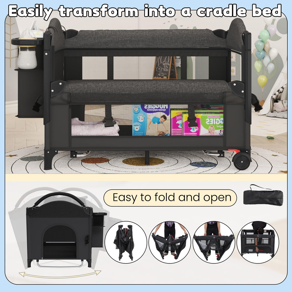HOMMOW height-adjustable bassinet with wheels boosts bedside accessibility.