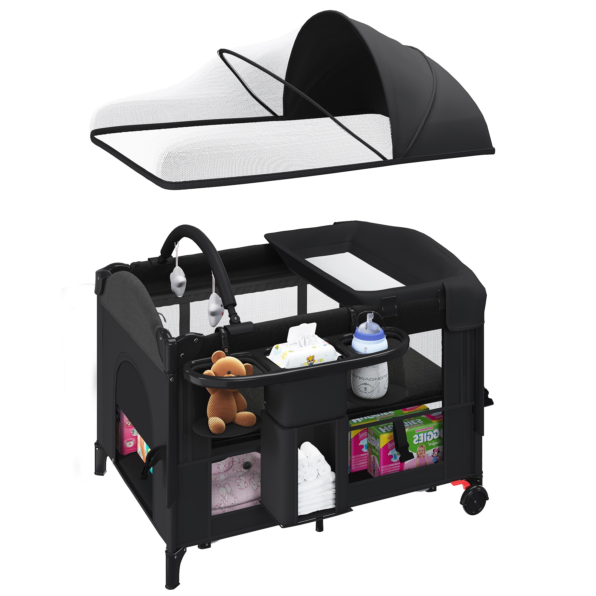 HOMMOW baby bassinet bed-side sleeper with swing tube for soothing nighttime care.