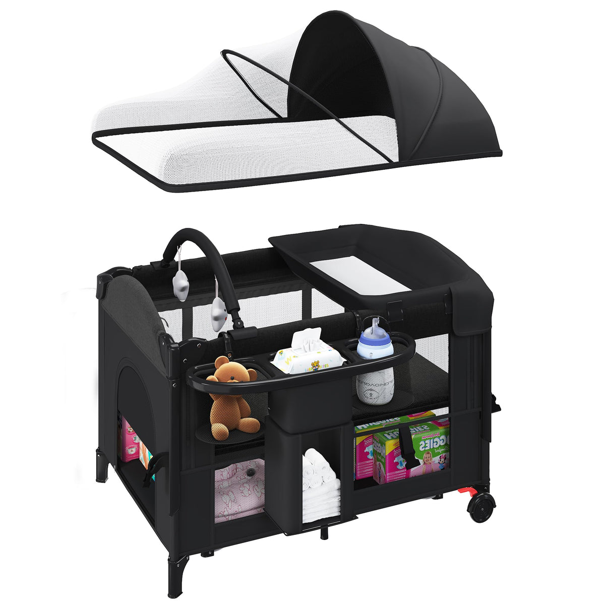 HOMMOW baby bassinet bed-side sleeper with swing tube for soothing nighttime care.