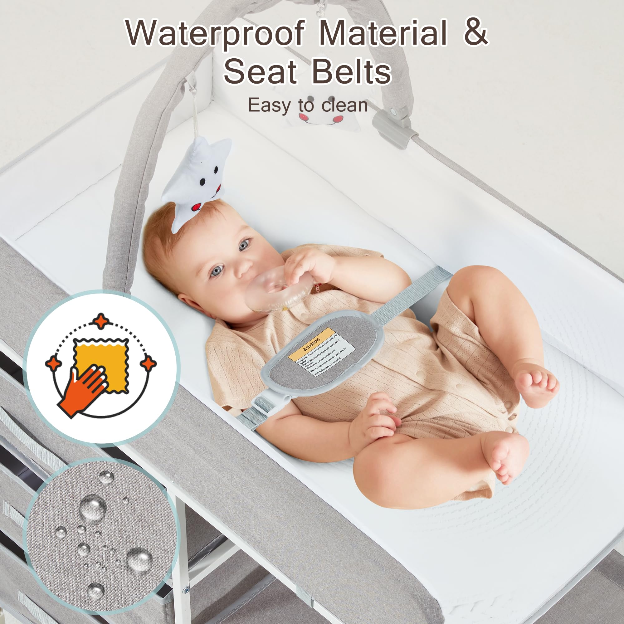 HOMMOW plush toy accessories entertain babies during diaper changes.