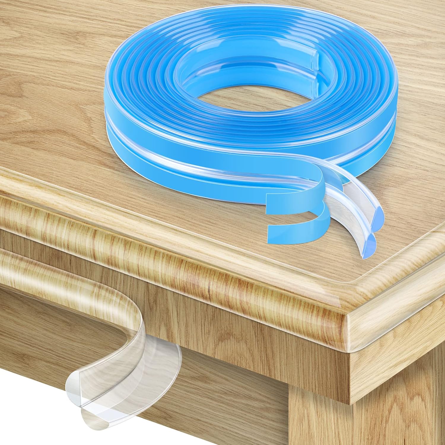 HOMREALM corner protector on a table edge provides clear safety without altering furniture.