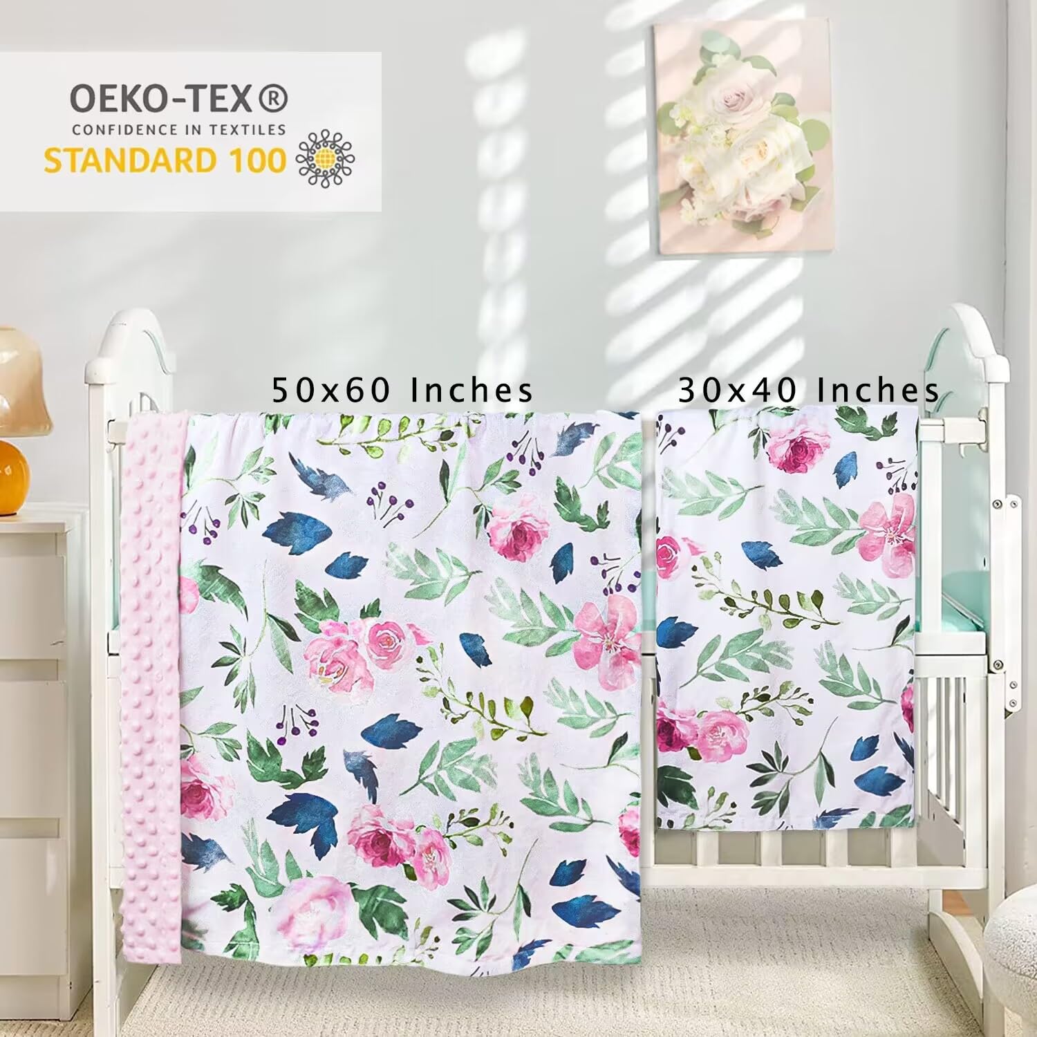 HOMRITAR blanket enhancing a cozy nursery and bed setup