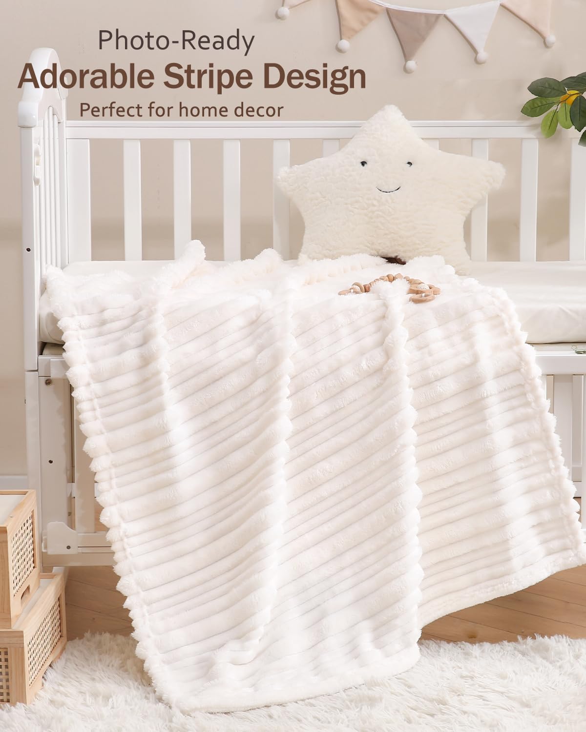 HOMRITAR blanket in nursery decor showcases modern stripe design for stylish spaces.
