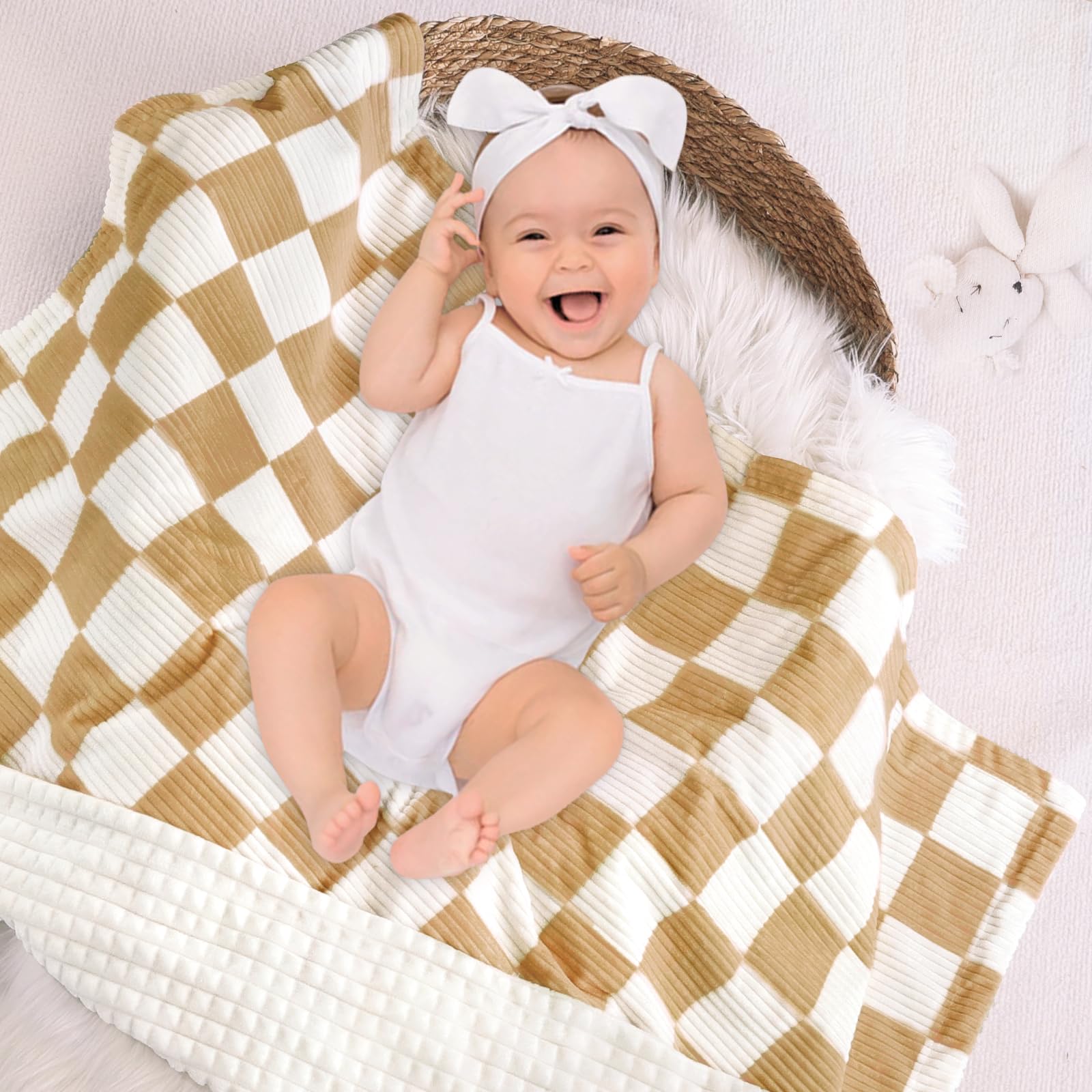 HOMRITAR checkered blanket corduroy back 3D square tactile comfort