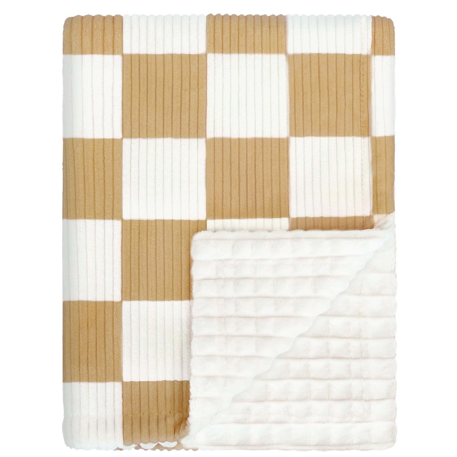 HOMRITAR checkered blanket corduroy front stripe for cozy cuddles