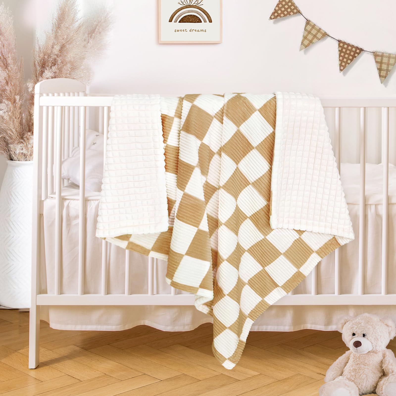 HOMRITAR checkered blanket nursery crib use for naps and cuddles
