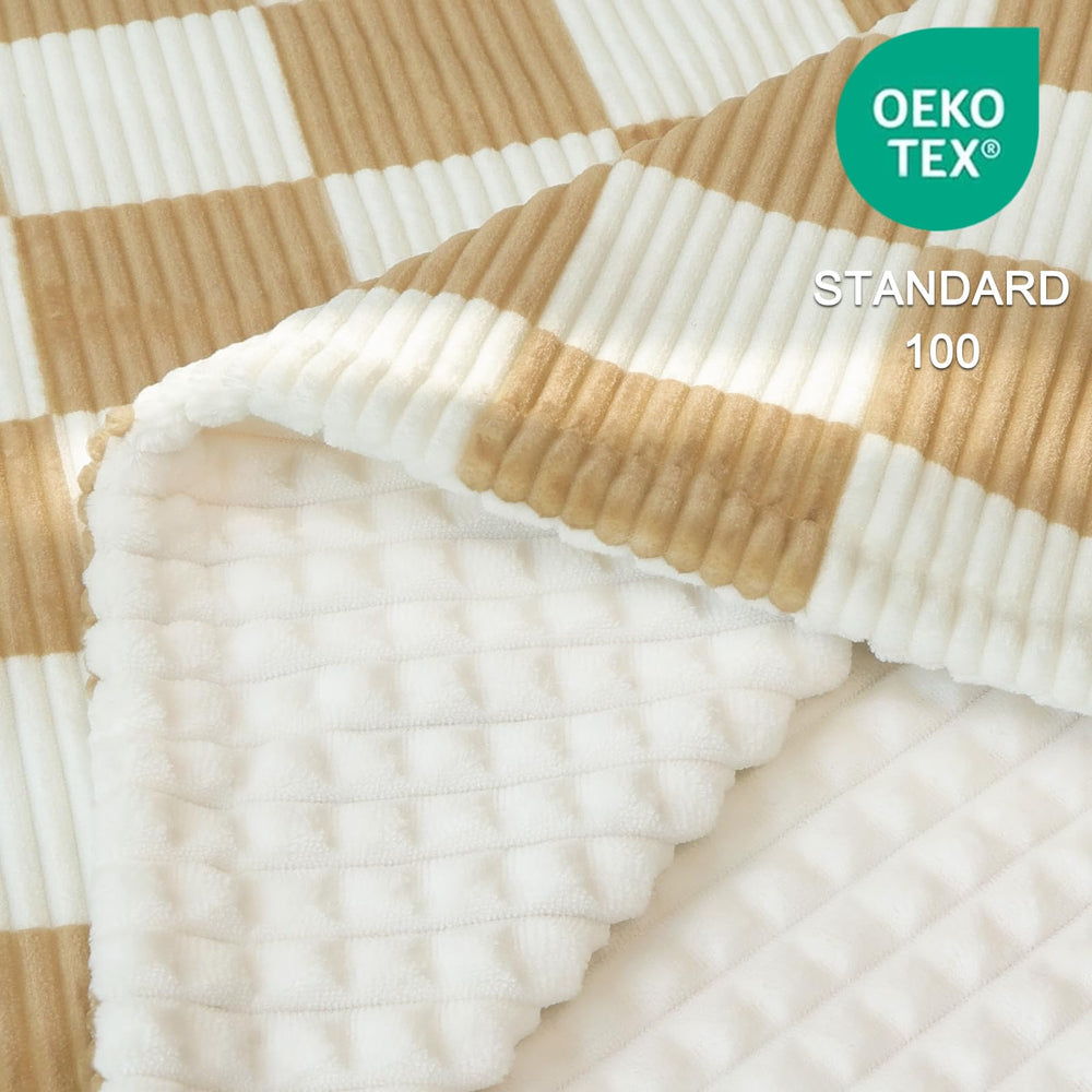 HOMRITAR checkered blanket soft fleece side gentle on skin
