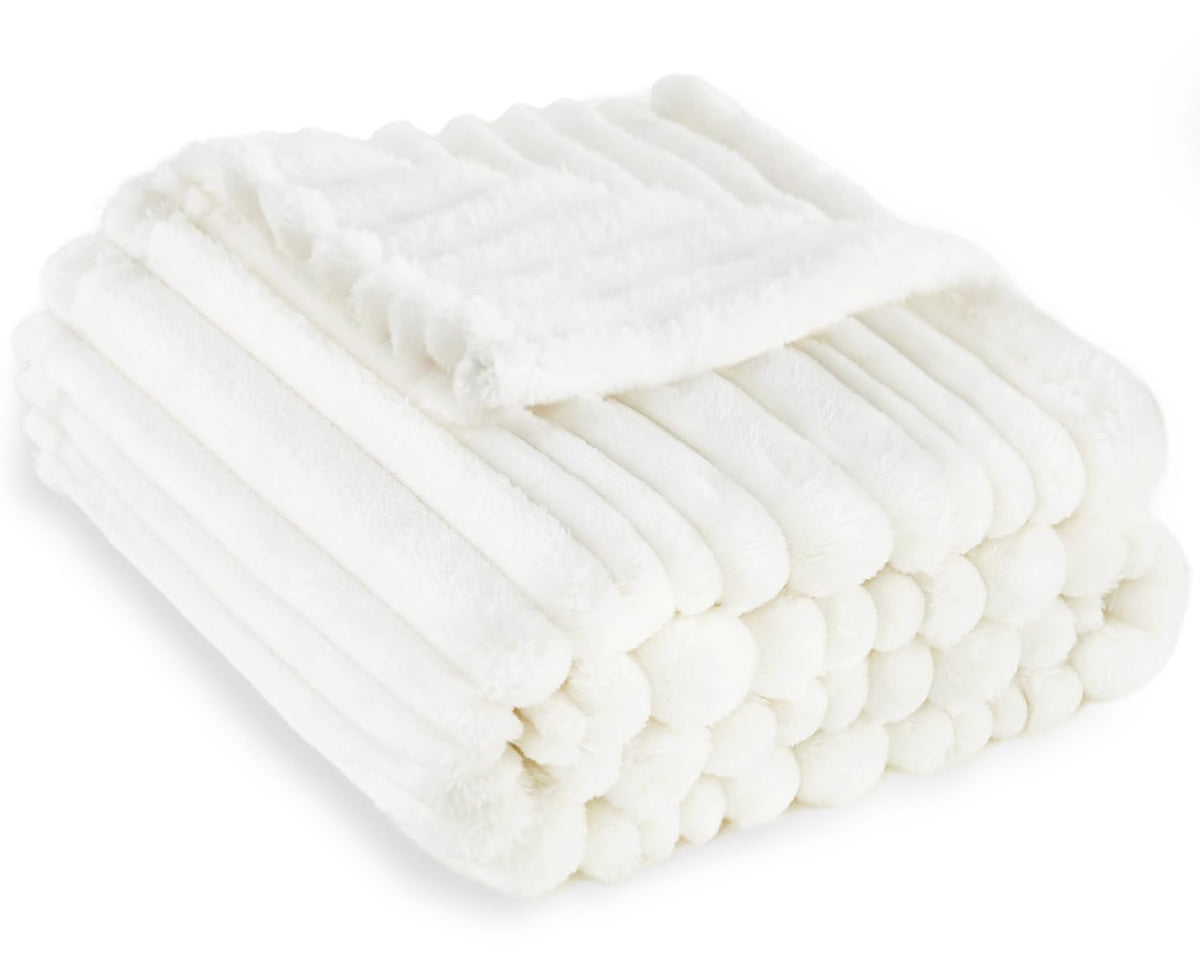 HOMRITAR white baby blanket stripe texture offers cozy warmth for crib time.