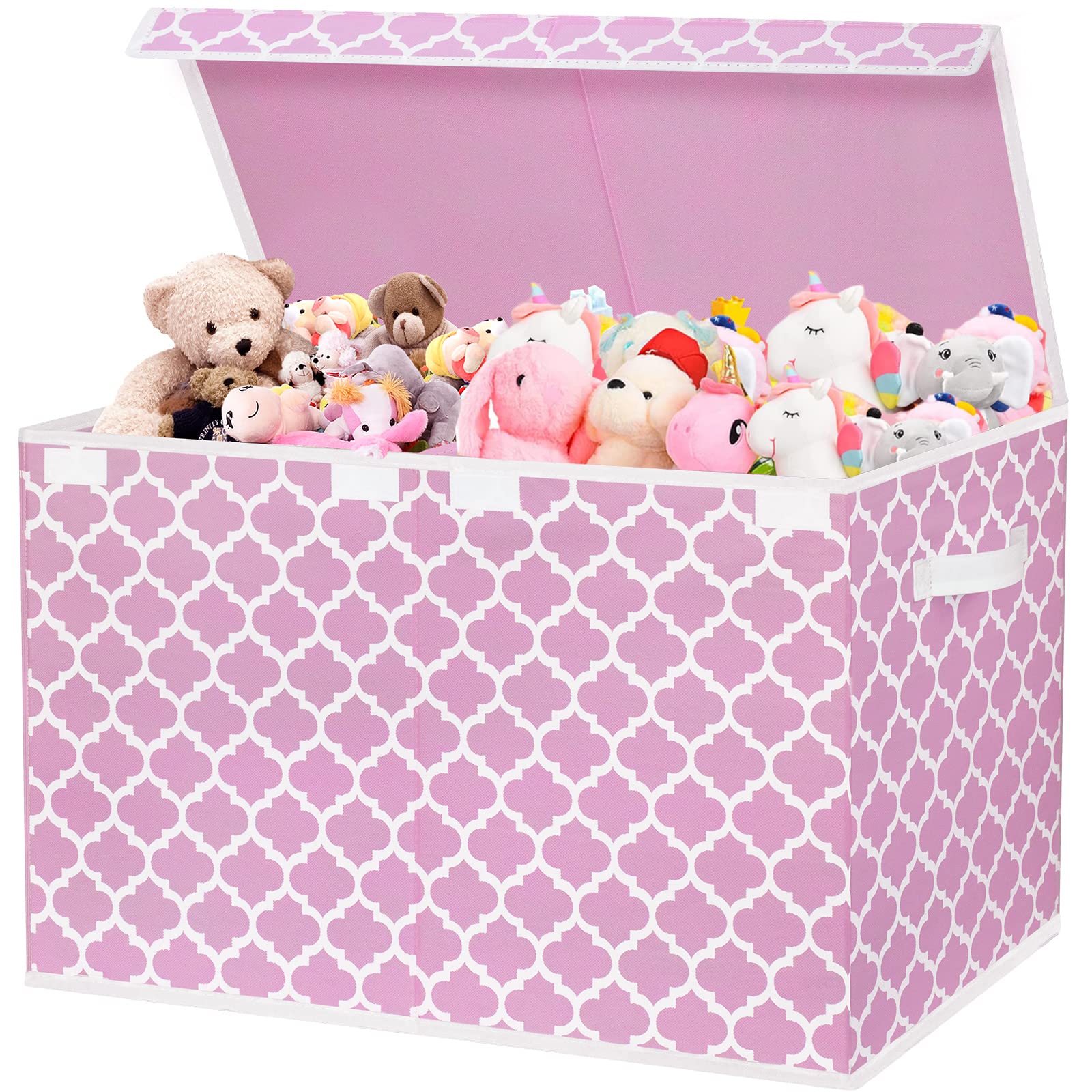 Homyfort toy box pink lid closed keeps toys neatly organized