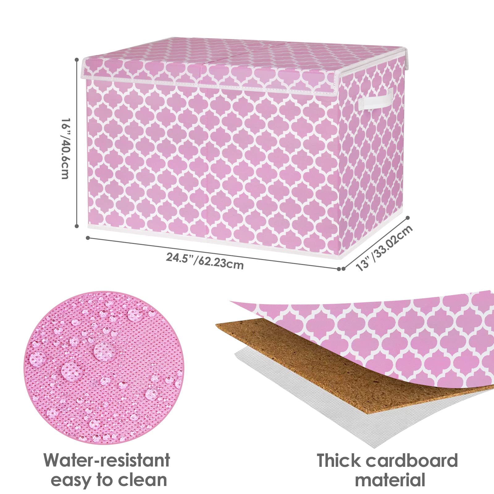 Homyfort toy box pink lid open for quick toy access during play