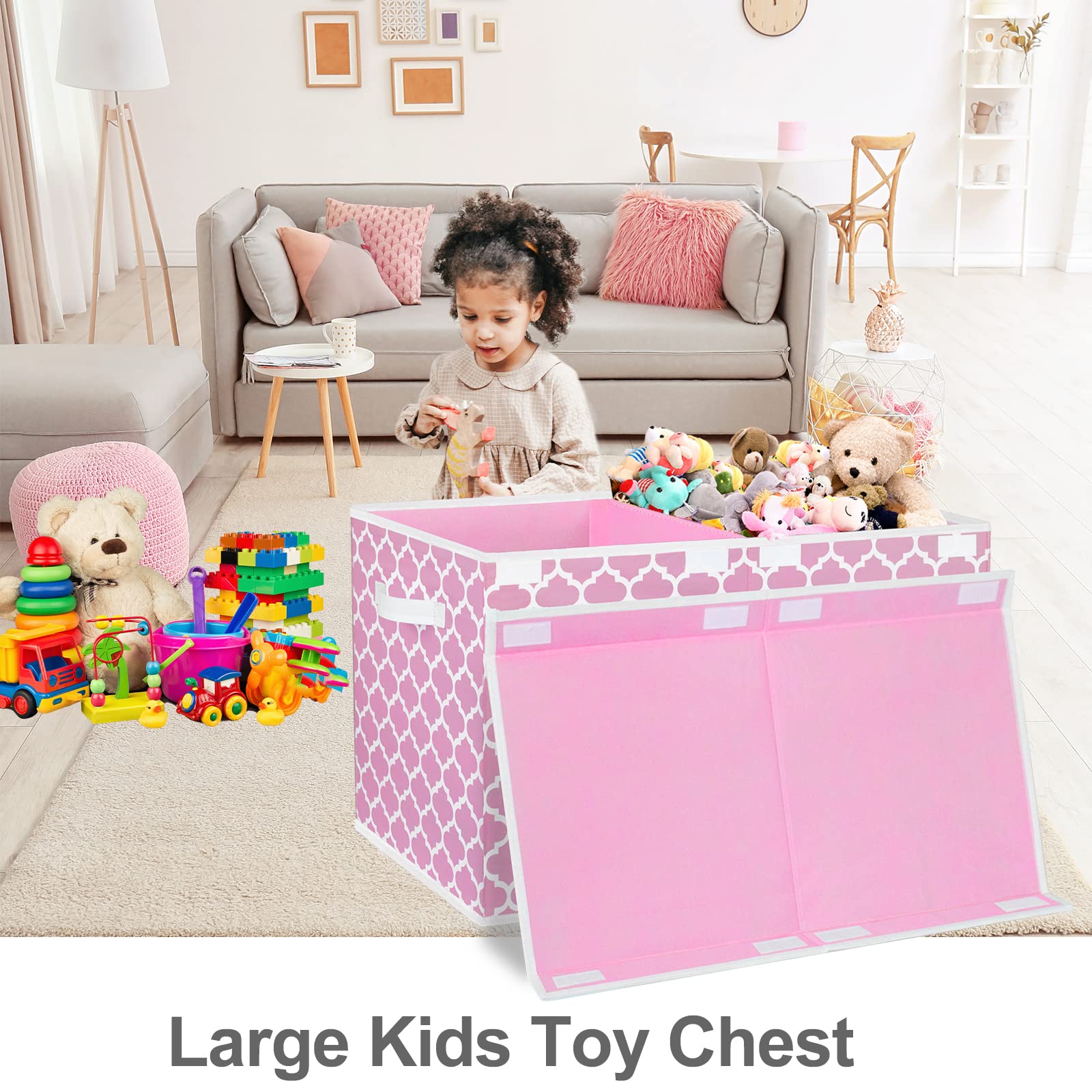 Homyfort toy box pink with books storage in a play space