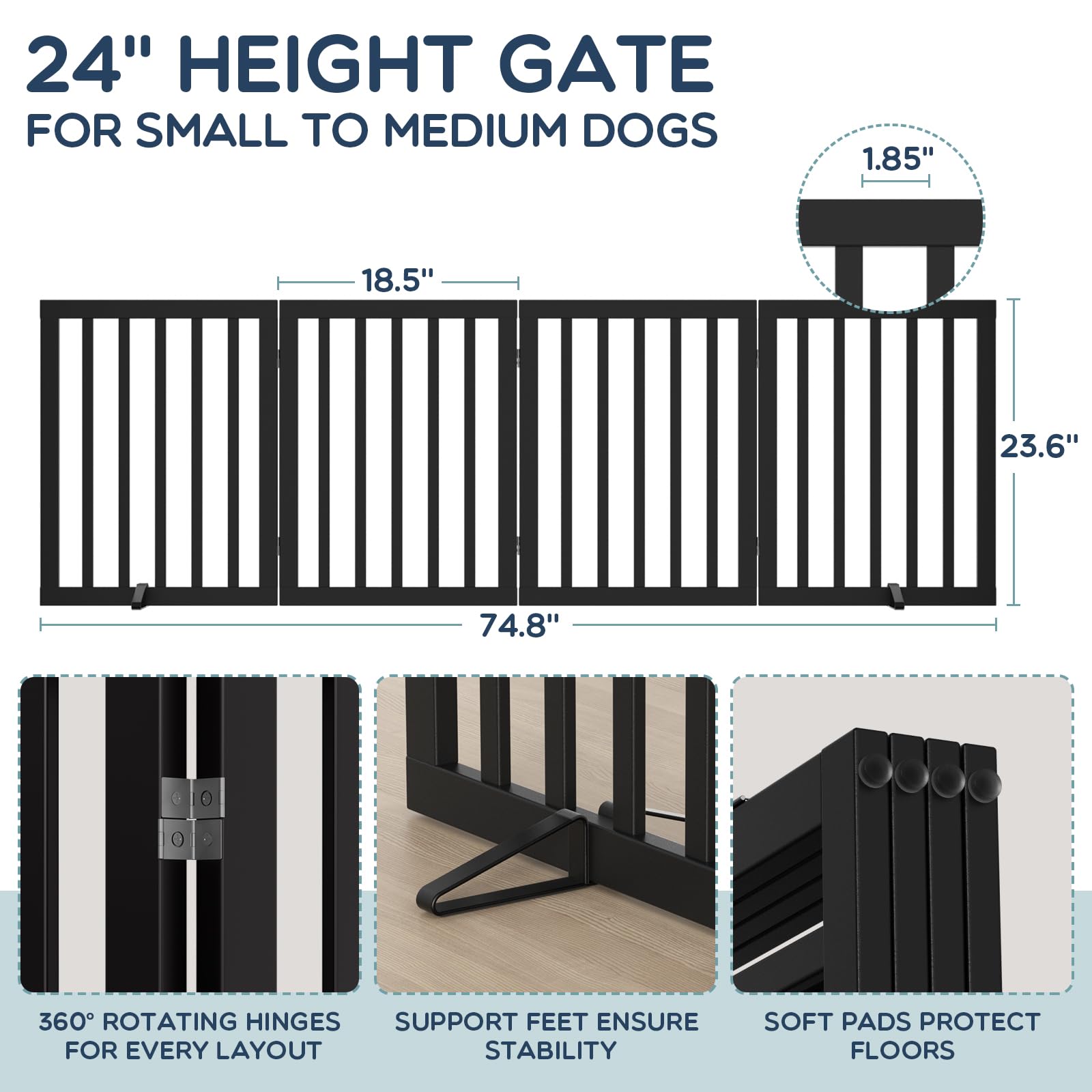 Homykic gate rotates into U, Z, L shapes for flexible room layouts.